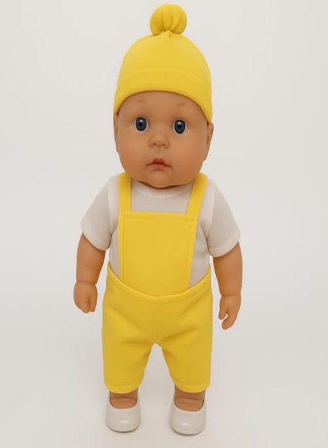 Toy Vibes Baby Doll with Yellow Overalls and Matching Hat, White T-Shirt, Realistic Features - Image 1